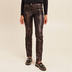 Pantalon taille bascul&eacute;e enduit marron fonc&eacute; femme