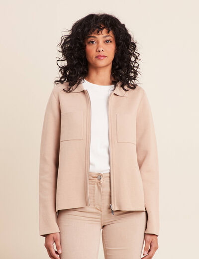Gilet r&eacute;versible manches longues beige femme