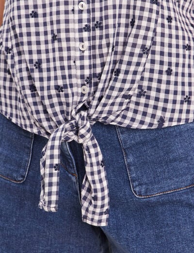 Chemise cintr&eacute;e col v manches courtes bleu femme