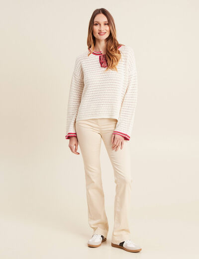 Pull manches longues ajouré ecru femme