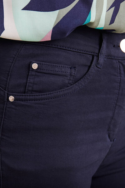 Pantalon léger taille haute long bleu marine femme