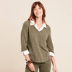 T-shirt col chemise manches 3/4 vert kaki femme