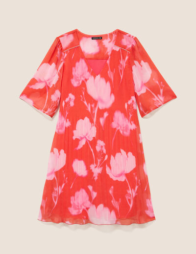 Robe courte &eacute;vas&eacute;e col v manches coudes rouge femme