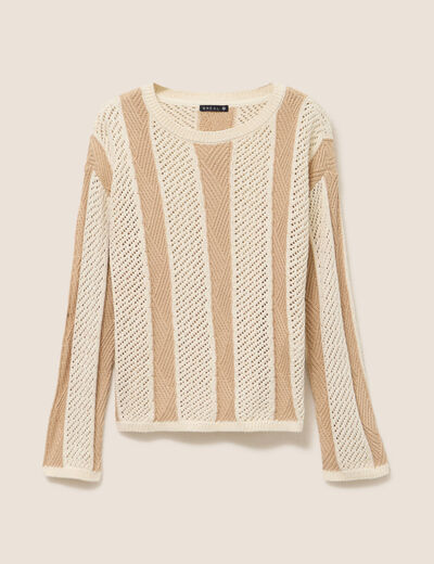 Pull col rond manches longues marron femme