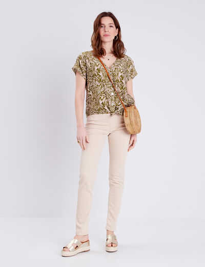 Blouse manches courtes ample vert olive femme