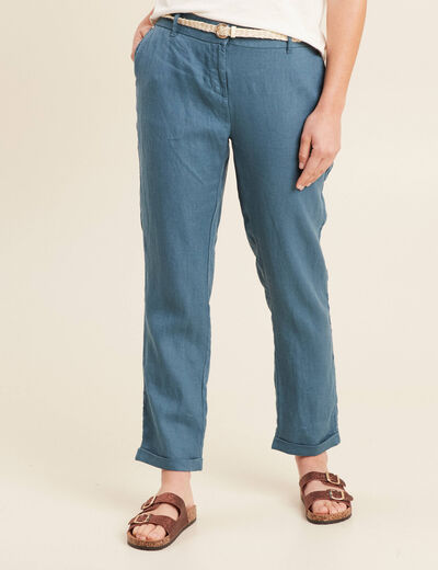 Pantalon flou ceinturé bleu pétrole femme