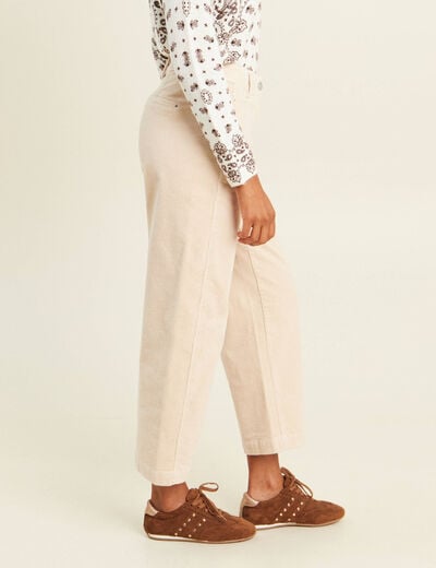 Pantalon barrel 7/8&egrave;me en velours sable femme