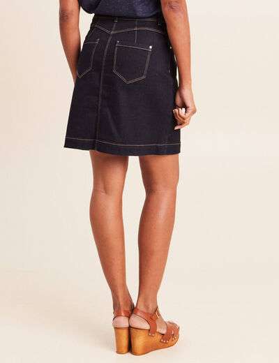 Jupe courte trap&egrave;ze en jean denim brut femme