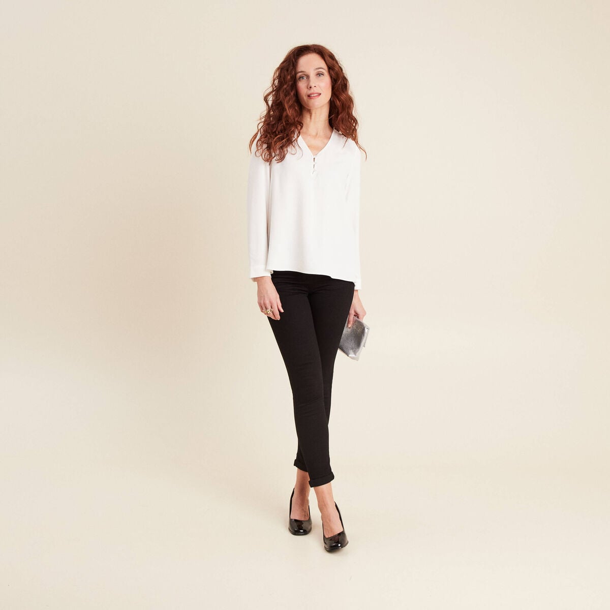 Blouse manches longues ecru femme