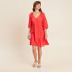 Robe courte manches 3/4 fluide rouge corail femme
