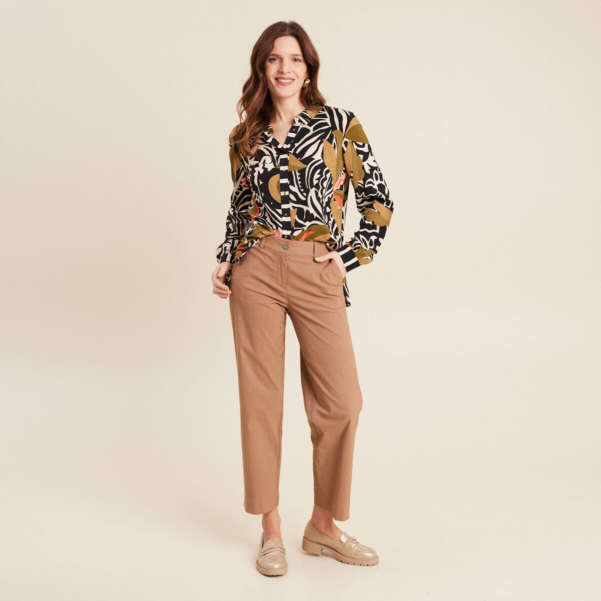 Pantalon large 7/8ème marron femme