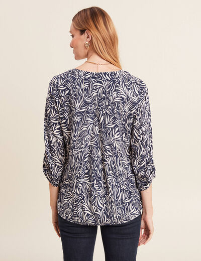 Blouse manches 3/4 bleu femme