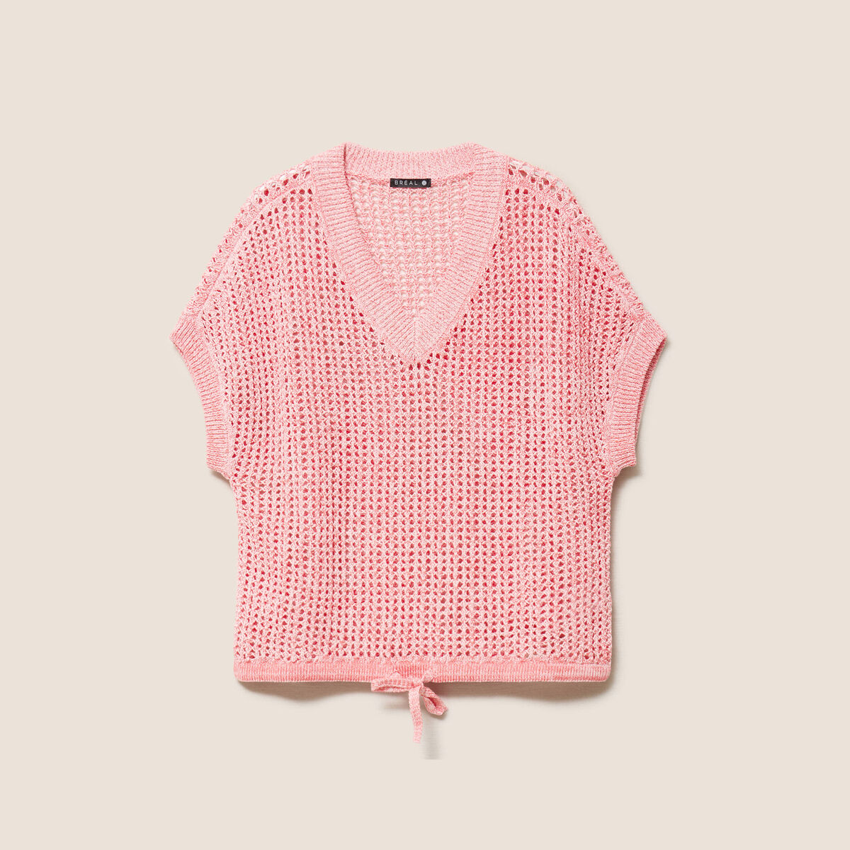 Pull col v manches courtes rouge femme