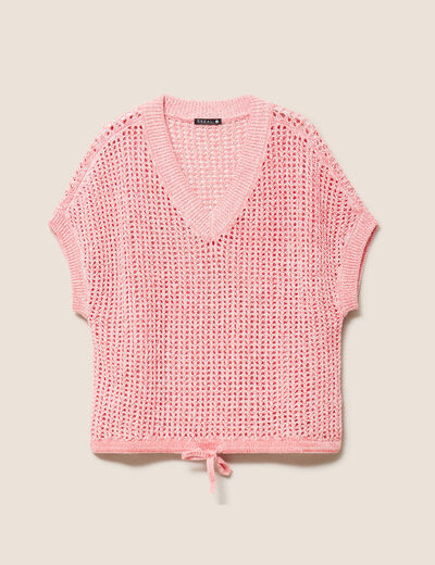 Pull col v manches courtes rouge femme