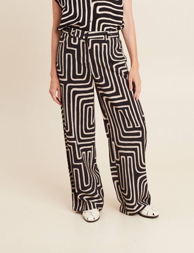 Pantalon flou taille haute noir femme