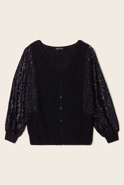 Gilet manches longues dentelle noir femme