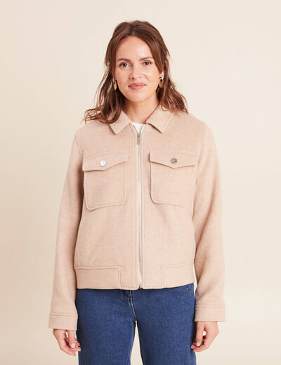 Veste manches longues doubl&eacute;e creme femme