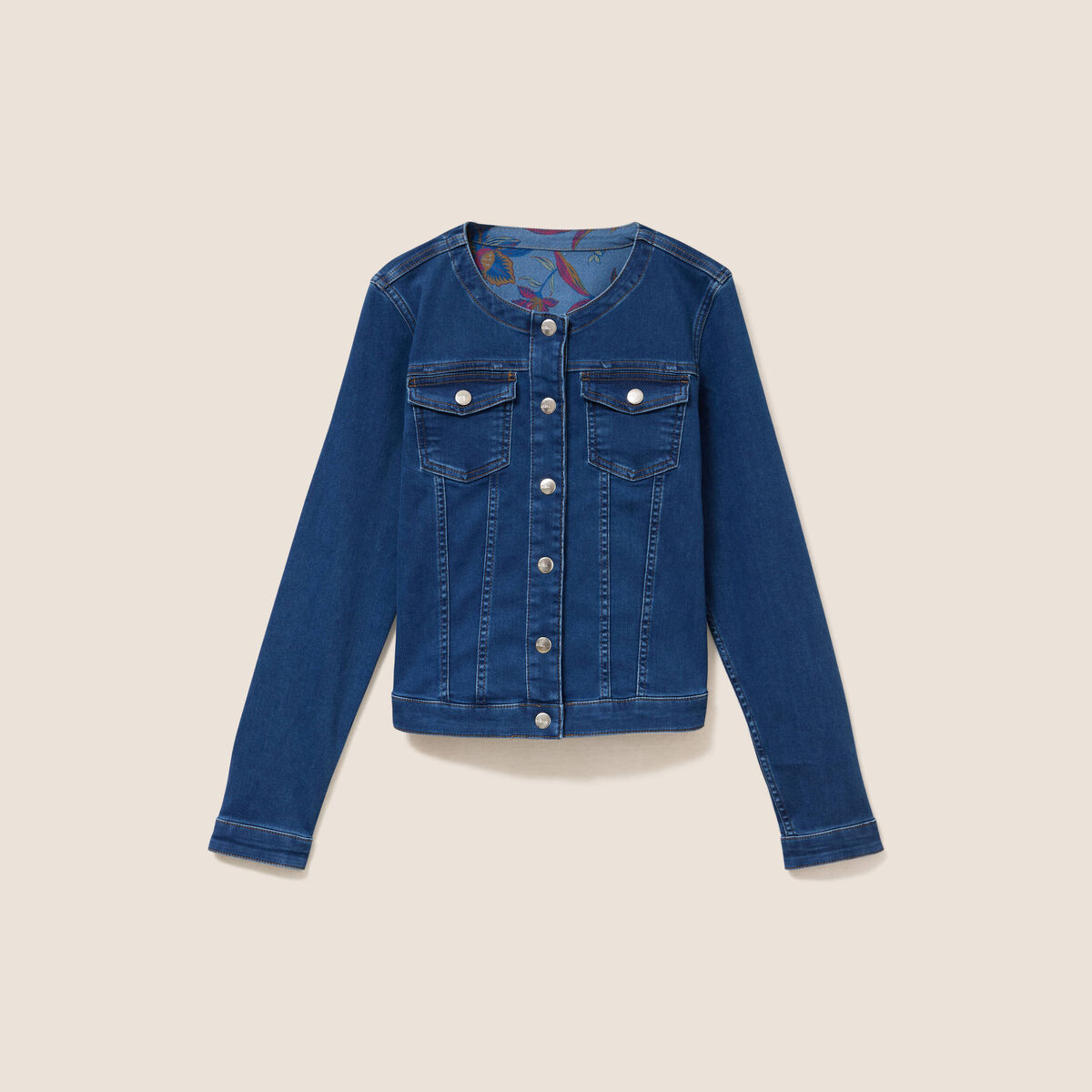 Veste r&eacute;versible cintr&eacute;e en jean bleu femme