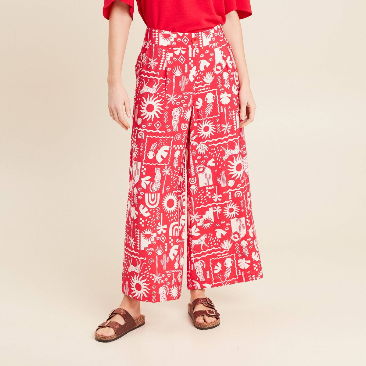 Pantalon fluide7/8ème rouge femme