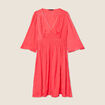 Robe empire smock&eacute;e satin rose cerise femme