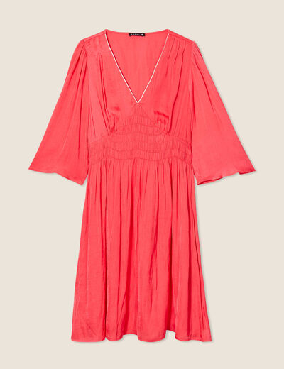Robe empire smockée satin rose cerise femme