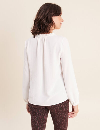 Blouse col v manches longues fluide ecru femme