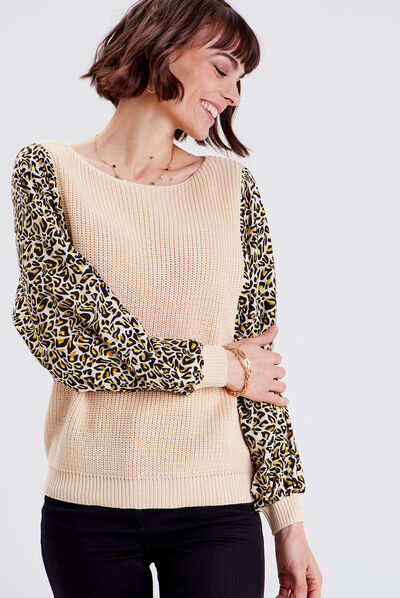 Pull manches longues beige femme