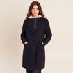 Manteau ajust&eacute; capuche amovible bleu fonc&eacute; femme