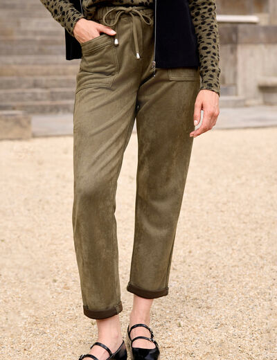 Pantalon coupe mom 7/8&egrave;me vert kaki femme