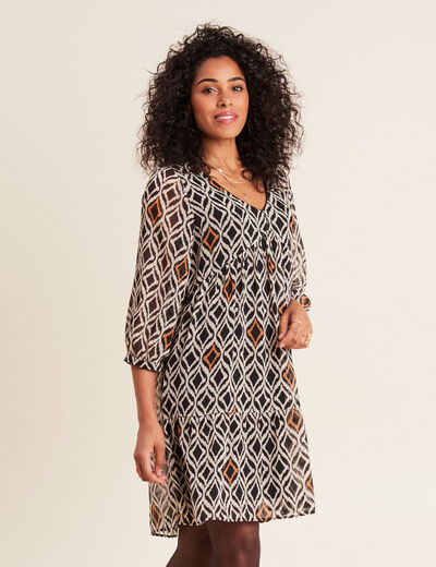 Robe évasée manches 3/4 blanc femme