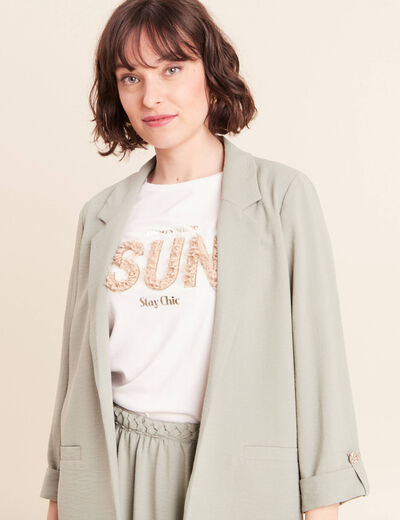 Veste longue droite col tailleur vert clair femme