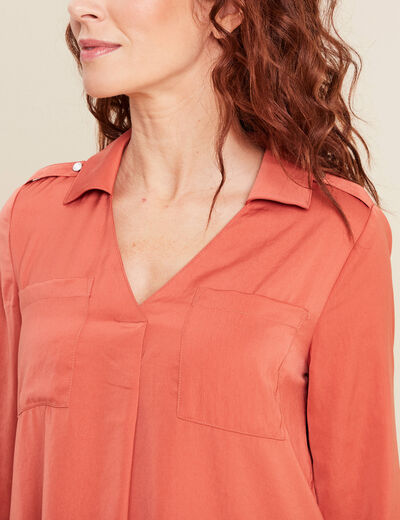 Blouse manches longues satin vieux rose femme