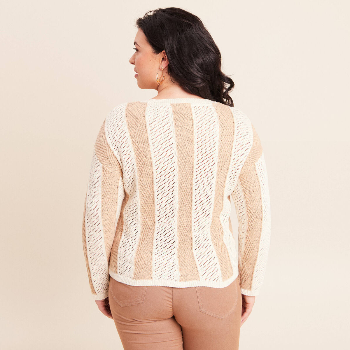 Pull col rond manches longues marron femme