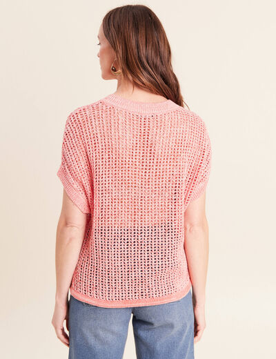Pull col v manches courtes rouge femme