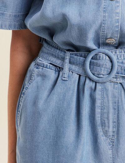 Combishort ceinturée denim double stone femme