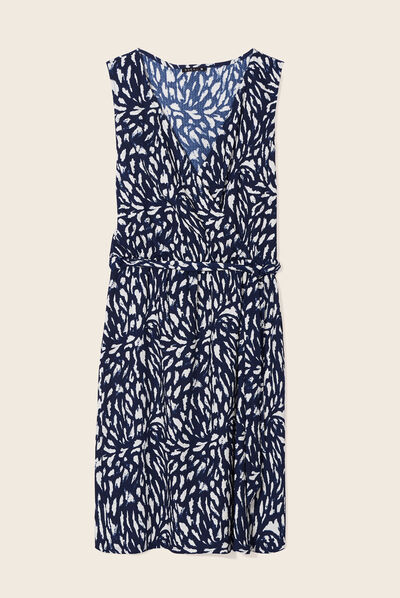 Robe courte évasée ceinturée bleu femme