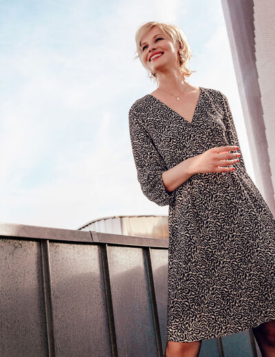 Robe évasée plissée noir femme