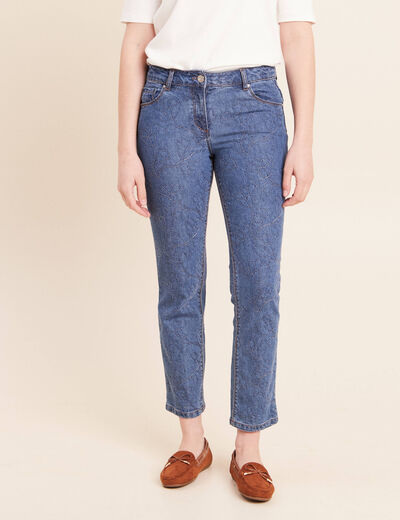 Jean coupe droite 7/8&egrave;me taille bascul&eacute;e bleu femme