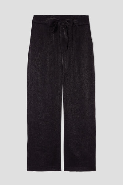 Pantalon flou fils métallisés noir femme