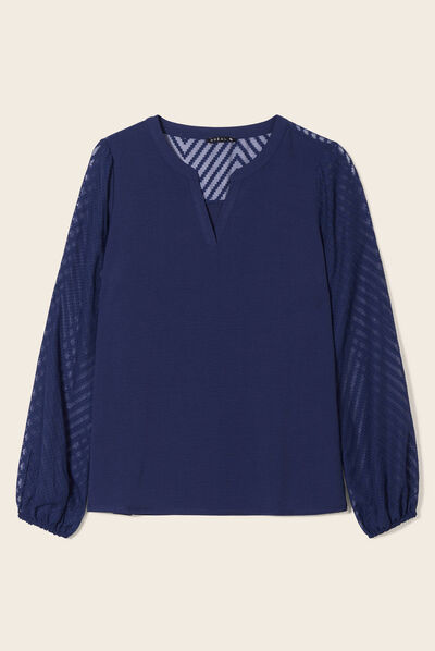 T-shirt manches longues bleu marine femme