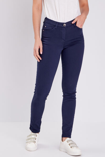 Pantalon léger taille basculée long bleu marine femme