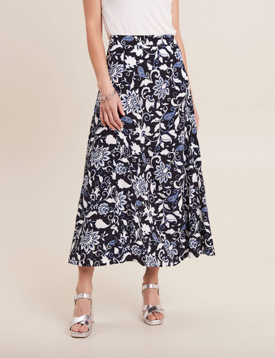 Jupe longue évasée bleu foncé femme
