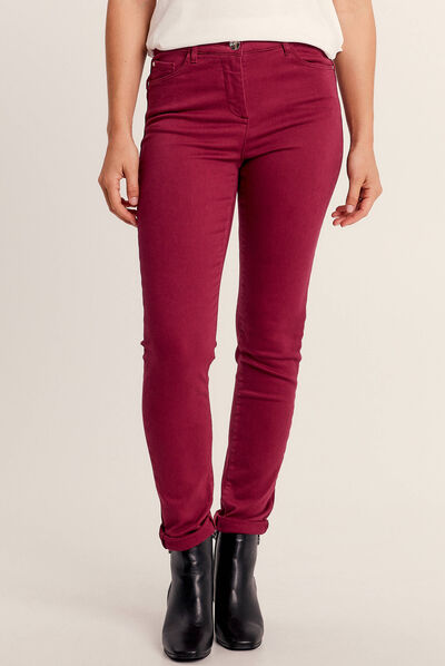 Jean magique ajusté taille standard rouge foncé femme