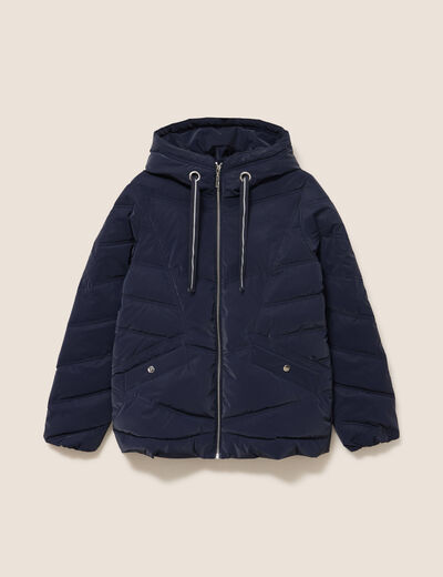 Doudoune cintr&eacute;e &agrave; capuche bleu fonc&eacute; femme