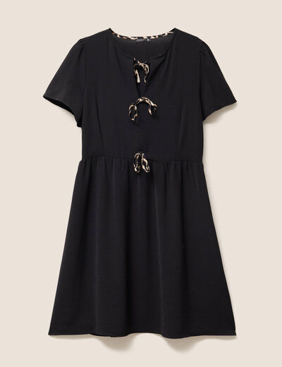 robe courte évasée col rond noir femme