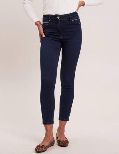 Jean coupe ajust&eacute;e 7/8&egrave;me taille haute denim brut femme