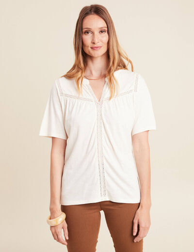 T-shirt manches courtes ecru femme
