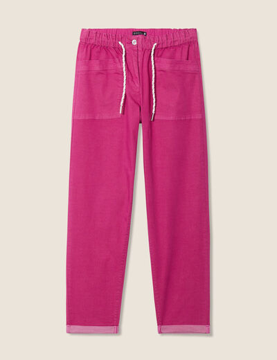 Pantalon coupe droite à coulisse rose fushia femme
