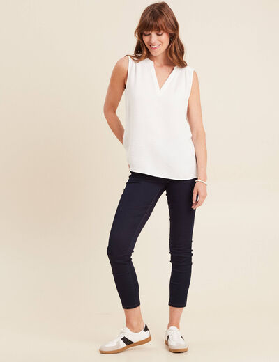 Blouse ample col en V ecru femme