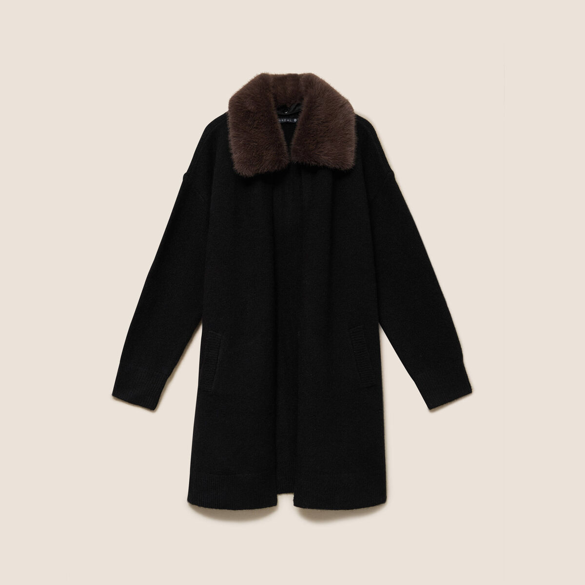 Gilet droit long col chemise noir femme